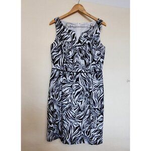 Evan-Picone Dress Women's Black White Floral Sleeveless Dress Size 14
